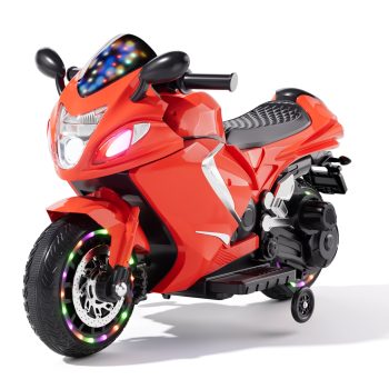 Xuanlur 24V Electric Motorcycle for Kids, Kids Motorcycle with Training Wheels, LED Light Up Wheels, Dual 390 Motors, Speed Up to 5 mph, Bluetooth Music, Ride On Toy for Kids 3-8 Years Old