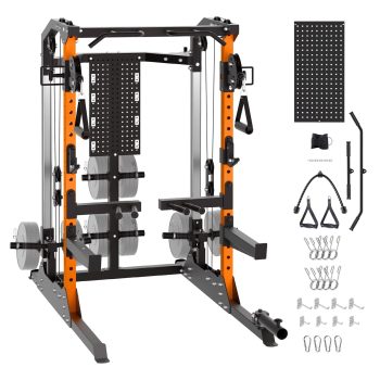 Gaderth Power Cage, Squat Rack for Home Gym, Power Rack with Dual Independent Pulley System, 2000LB Capacity Workout Cage with Adjustable Cable Crossover System and Training Attachment