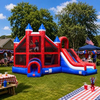 TentandTable Commercial Inflatable Castle Bounce House with Slide, Red, White, and Blue Deluxe