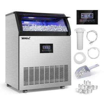 TITTLA Commercial Ice Maker, 200lbs/24H, Stainless Steel, Under Counter, 55lbs Ice Storage, 90Pcs Ice Cube, 550W