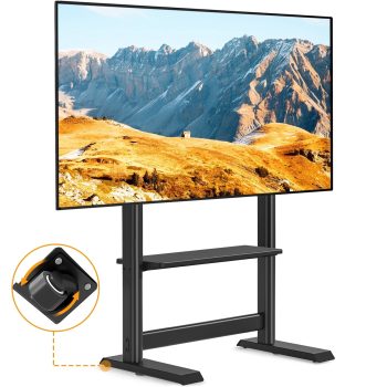 RTVR Rolling Floor TV Cart Stand with Wheels for up to 86 inch Screens, Heavy Duty Conner TV Mount Stand, Black