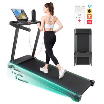 Treadmill, with 3-Level Manual Incline, 8.8 MPH Smart Running Treadmill, 3.5HP Quiet Brushless Motor, 300lb Capacity, 12 Preset Programs, Compact Treadmill for Home and Apartments