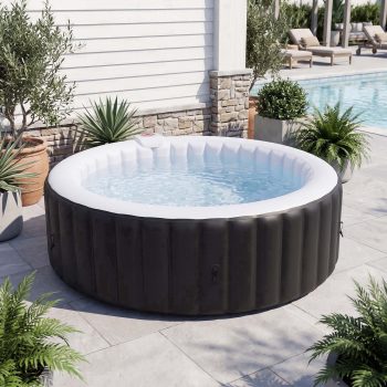 Dateyes 82'' 4-6 Person Inflatable Hot Tub, Round Portable Outdoor with 130 Soothing Air Jets & Built-in Heater Pump, Insulated Cover and Filter System, Hot Tub Spa with Leak-Proof PVC