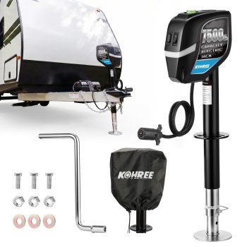 Kohree Electric Trailer Jack,Heavy Duty RV Electric Tongue Jack with Manual Handle & Weatherproof Cover for Travel Trailer A-Frame Camper,22" Lift