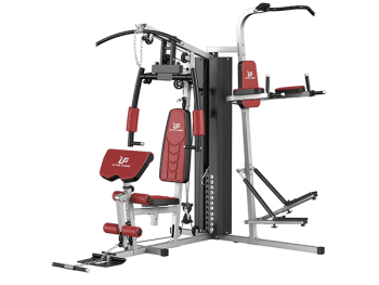 Multifunctional Home Gym 118lb Weight Stack Machine with Pulley System, Arm Press Frame, Leg Developer, Power Tower and Stepper, Dual Station Workout System for Total Body Training