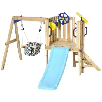 YYAo Kids Indoor Slide,Outsunny 3 in 1 Wooden Swing Set Outdoor Playset with Baby Swing Seat, Toddler Slide