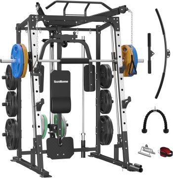 Smith Machine 2000 LBS Power Cages Squat Rack More Cable Attachment Two LAT Pull-Down Systems, Cable Crossover Machine Home Gym