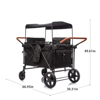 4-Seater Wagon Stroller with 5-Point Harness, Extra-Thick Support Bar, 5 Modes, Removable Seats, Foldable Frame, Dual Leather Handles for Large Families