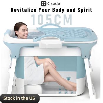 Cixusio 40.6in Foldable Portable Bathtub for Adults, Small Collapsible Bath Tub, Soaking tub,Hot & Cold Plunge for Home,Blue