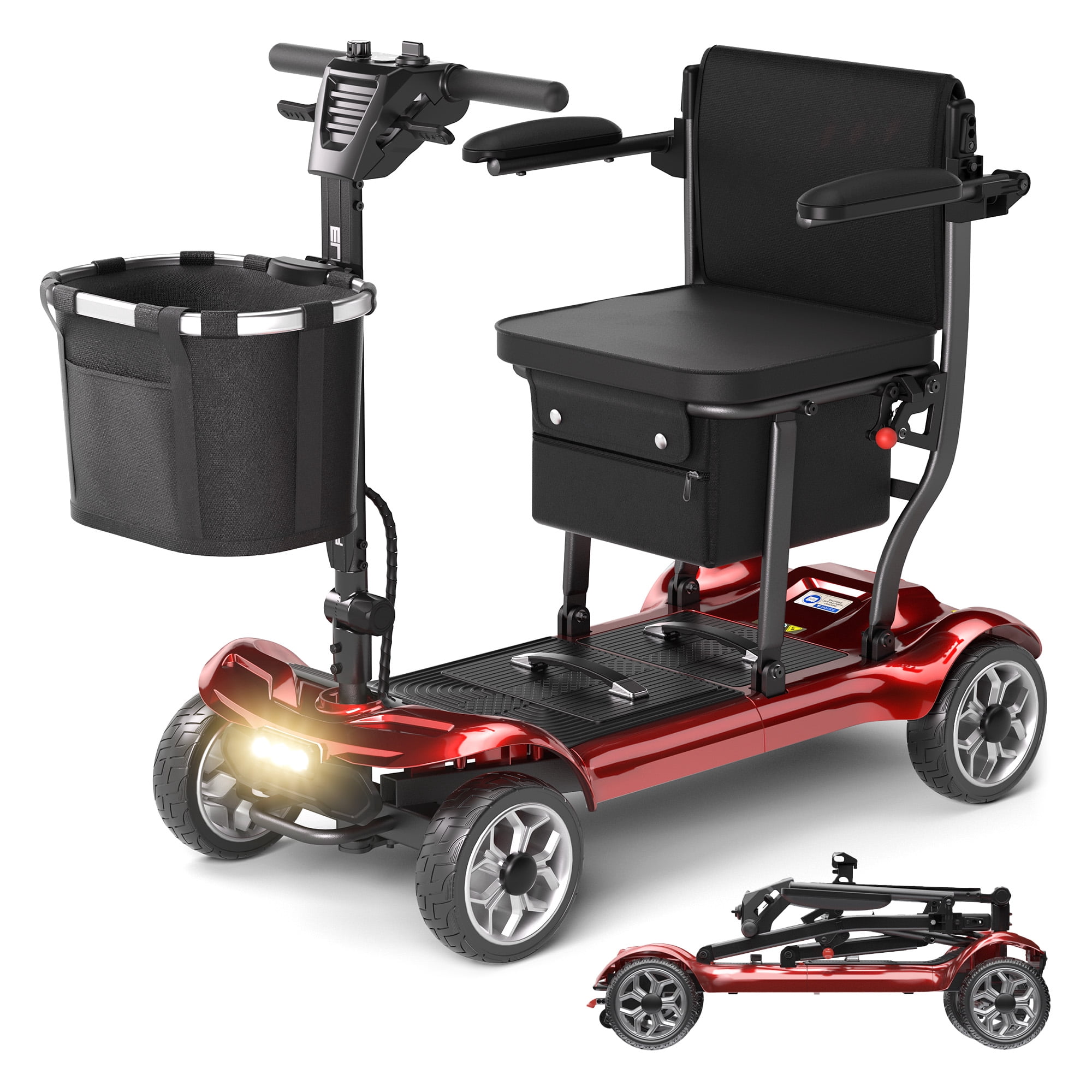 Lightweight Mobility Scooter for Seniors & Adults - Cruise & Airport Approved, 43lb Foldable Portable Motorized Scooters with Removable Lithium Battery for 12.4 Miles Travel, 300lb Capacity, Red