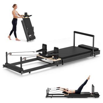 Pilates Reformer for Home GYM Apartment Use Foldable Pilates Machine with Adjustable Resistance Bands Space-Saving Pilates Machine for Core Strength&Full Body Workout