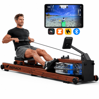 MERACH Water Rowing Machine, 400 LBS Foldable Rowing Machine for Home, Water Rower with Dedicated Monitor, Comfortable Seat & Free MERACH App