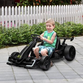 Aosom 24V 7.5 MPH Drifting Electric Go Kart with Adjustable Seat with Slow Start, Button Start, Music, Horn, Lights, for 6-12 Years