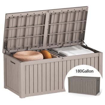 Decksplore 180 Gallon Deck Box, Lockable, UV-Resistant, HDPE Outdoor Storage Box Waterproof, Patio Storage Box for Bicycles, Skis, Tables (Coffee)