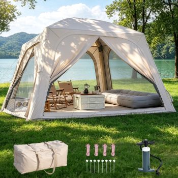 Inflatable Tents for Camping, Blow Up Tent with Hand Pump, Easy Setup Inflatable Camping Tent with Large Awning and Ground Mat, Portable Inflatable Tents for 4 to 6 Person