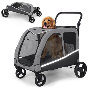 Dog Stroller For Large Dogs, Extra Large Pet Stroller For Medium Dogs, 2 Dogs, Dog Wagon, Dog Carriage, Foldable Design, Adjustable Handle, With Pocket