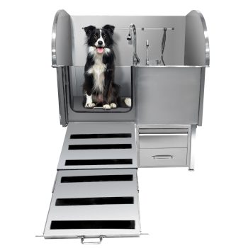 Heavy Duty Stainless Steel Dog Grooming Tub with Collapsible Ramp & Storage Drawer – Professional Pet Bathing Station for Large, Medium, Small Dogs – Floor Grate, Home or Salon Use