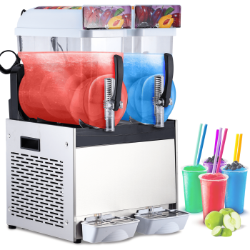 Aoile 2-Tank Commercial Slushy Machine 7.9 Gal, 700W Stainless Steel Frozen Drink Margarita Smoothie Maker
