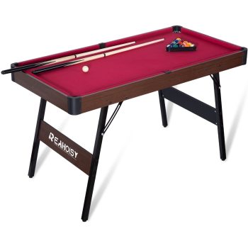 54" Folding Pool Table, Portable Billiard Table Set with Locking Legs & Adjustable Feet, Mini Pool Game Table with Balls, Cue Sticks, Triangle, Chalk & Brush for Kids, Adults & Family Game Room