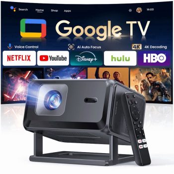 TOPTRO Google TV Projector, Short Throw Smart Projector with WiFi and Bluetooth, Native 1080P Support 4K, Auto Focus and Keystone, 90 Rotatable Stand