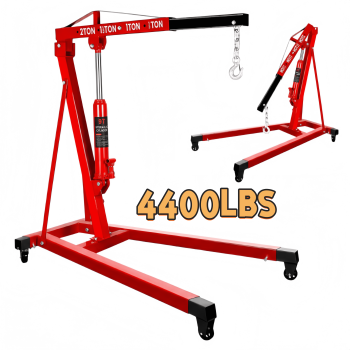 Heavy Duty 2 Ton Engine Hoist, Folding Hydraulic Engine Lift Crane with Adjustable Boom & Rolling Steel Casters, Automotive Motor Lifting Hoist for Workshop