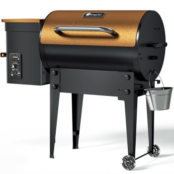 KingChii PID 3.0 Wood Pellet Smoker & Grill BBQ with Folding Legs, 456 sq. in Cooking Area, Auto Temperature Control for Outdoor Patio RV, Yellow-Brown