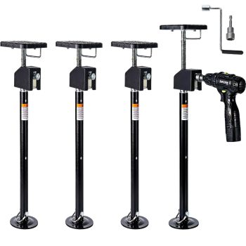 4 Pack RV Slide Out Supports Jack with a Flat Top Support Block, RV Stabilizer Jacks Supports Up to 20,000lbs, 21"-49" Quick-Lift Adjustable - Drill & Hand Crank Compatible for Campers & RVs