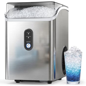 Goosiay Countertop Nugget Ice Maker, 33lbs Per Day Portable Ice Machine with Soft Chewable Pellet Ice, Stainless Steel, Silver