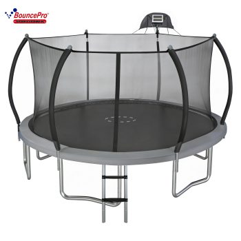 Sportspower BouncePro 14ft Trampoline Meets ASTM Safety Standards, Heavy-Duty Rust-Resistant Steel Frame, UV-Resistant Jump Mat, Safety Net, Ladder & Basketball Hoop