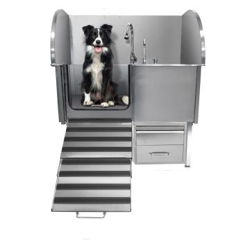 Professional Stainless Steel Dog Bathing Tub - Dog Grooming Tub w/Ramp, Moveable Storage Drawer, Floor Grate & Faucet/Dog Bathtub for Large, Medium & Small Pets