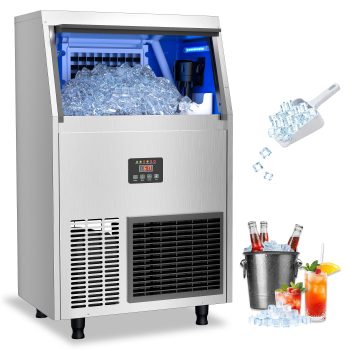Coolake Commercial Ice Maker 200 lbs/24H, Air Cooled Under Counter Ice Machine with 55 lbs Ice Storage for Home Bar