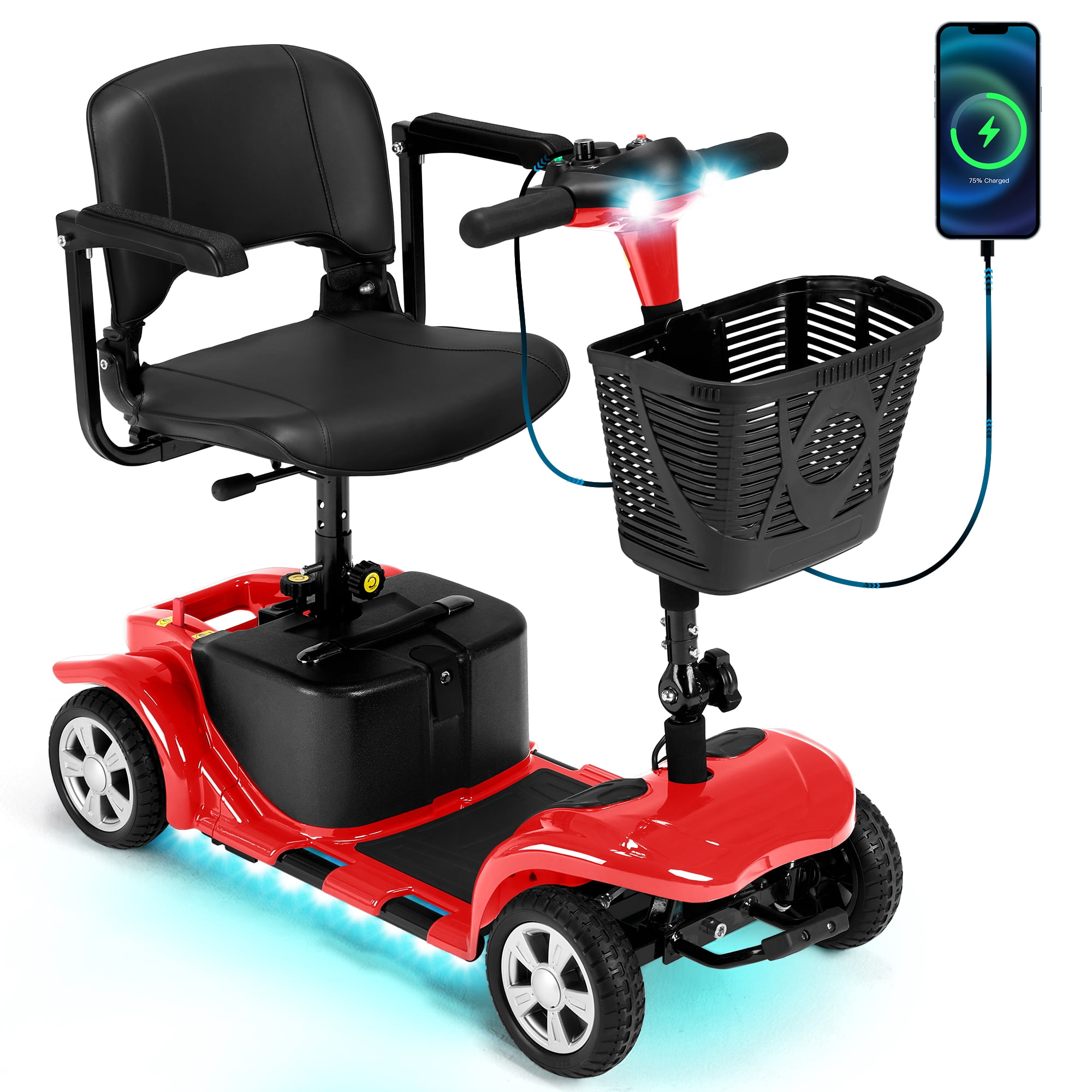 Elderly 4-Wheel Mobility Scooter-Removable Battery,All-Terrain Foldable Power Wheelchair for Adults,300 lbs Capacity()+ FREE Phone & Cup Holders