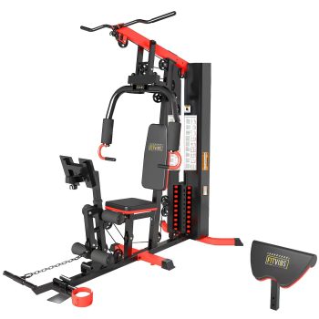 Fitvids Multifunctional Full Home Gym System Workout Station with 122.5 lbs Weight Stack, One Station with Leg Training Pedal