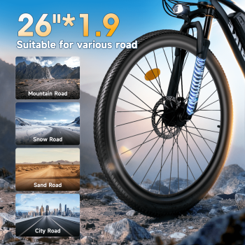 BroPath Electric Bike for Adults,26”Electric Mountain Bike 576Wh Internal Battery & LCD Display, with 7-Speed, 25MPH,Ebike,Full Suspension, 800W (Peak) Motor Commuter Electric Bicycle,UL2849