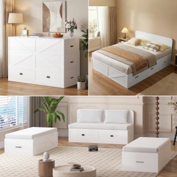 Mjkone Murphy Bed with Mattress Included,Murphy Cabinet Bed with Storage Drawers,Multifunctional Cabinet Beds for Living Room/Bedroom