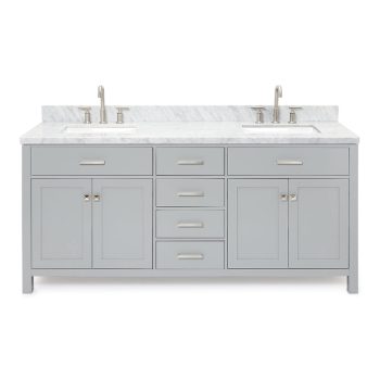 DKB Alenza 72 Inch Bathroom Vanity Double Sink — Bathroom Vanity with Sink, 1.5" Edge Italian Carrara Marble Countertop & Backsplash, 4 Soft-Close Doors, 4 Dovetail Drawers
