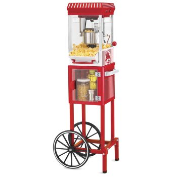 Nostalgia Popcorn Machine Cart, 45-Inch Vintage Hot Air Popcorn Maker Cart, and White
