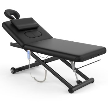 75" Massage Bed, Holaki Electric Lift Massage Table with Face Pillow, Heavy Duty Spa Treatment Bed with Manual Backrest Adjustament, PU Leather, 800lbs, Black