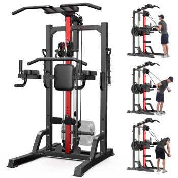LNOW Home Gym Station, 6-in-1 LAT Pull Down & Row Cable Machine with High/Low Pulley, Leg Support | Back & Body Workout for Home Gym Training