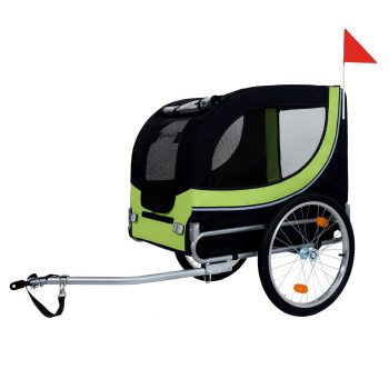 GDF Studio Large Folding Dog Bike Trailer, 66 LB All-Terrain Pet Carrier, Black and Green