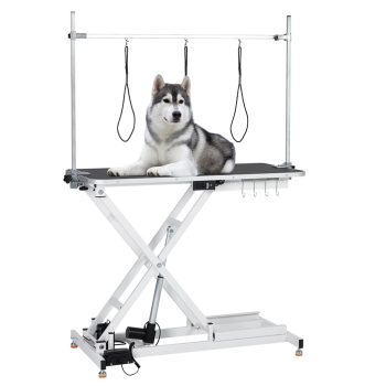 Electric Dog Grooming Table - Adjustable Height ,Foot Control, Anti-slip Wheels, Tool Organizer