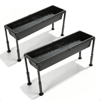 KOJEM 2 Pcs Livestock Feeders Water Trough 42" Long 11 Gallon with Adjustable Stand for Feeding Farm Livestock Sheep Horses Chickens Pigs and Cattle Steel+Plastic Powder Coated