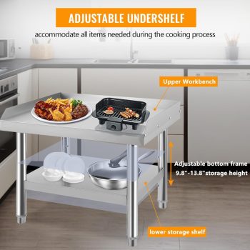 Rugerasy 48x28x24 in Equipment Stand,Commercial Stainless Steel Table with 1000Lb Top Shelf & Adjustable Legs,2 in Spill Containment for Restaurant Kitchens,Food Trucks