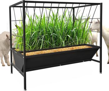 Panapinka 2-in-1 Livestock Feeder, 45 Gallon Hay Trough & 25 Gallon Feed Pan, Heavy Duty Steel Feeding Rack for Goats, Sheep, Horses and Cattle, for Stable & Pasture Use
