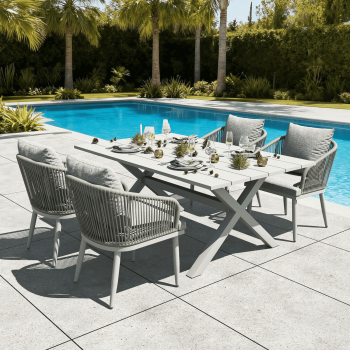 LayinSun 5 Pieces Outdoor Patio Dining Set, Aluminium Rectangular Dining Table and Wicker Rattan Chairs Set for Outside Backyard, Poolside