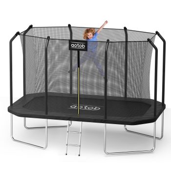 AOTOB 14×8ft Large Rectangle Trampoline for Kids and Adults, Big Outdoor Recreational Trampoline with Enclosure Net & Ladder, 1200LBS Heavy Duty Capacity, Ideal Birthday Party Gift
