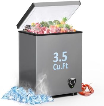 Ecotronic 3.5 Cu. Ft. Chest Freezer, Compact Deep Freezer with 7-Level Temperature Control and Removable Basket, Gray