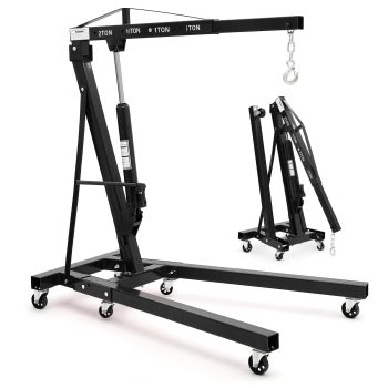 2 Ton Folding Hydraulic Engine Hoist Cherry Picker, 4400 lb Shop Crane - Adjustable Telescoping Boom (0.5T-2T), 6 Swivel Casters - for Garage/Workshop/Warehouse - Black, No Load Leveler