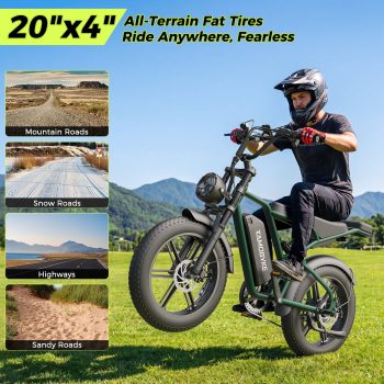 Tamobyke T60 Electric Bike for Adults, 750W 28MPH, 48V 18.2Ah, 20" Fat Tire Electric Mountain Bike, Full Suspension, App Control, Class 3,UL2849 Certified