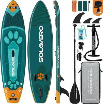 SOLAVERO 11'x35" Inflatable Paddle Stand Up Board with SUP Accessories for Adults, Ultra-Light & Non-Slip Deck Sup Paddle Board